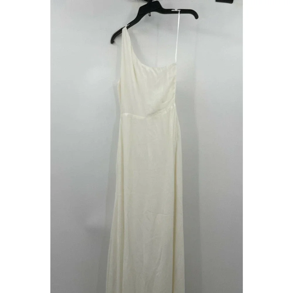 Reformation Evelyn One Shoulder Dress Ivory Size 2 Chiffon Front Slit Dress - Picture 4 of 7
